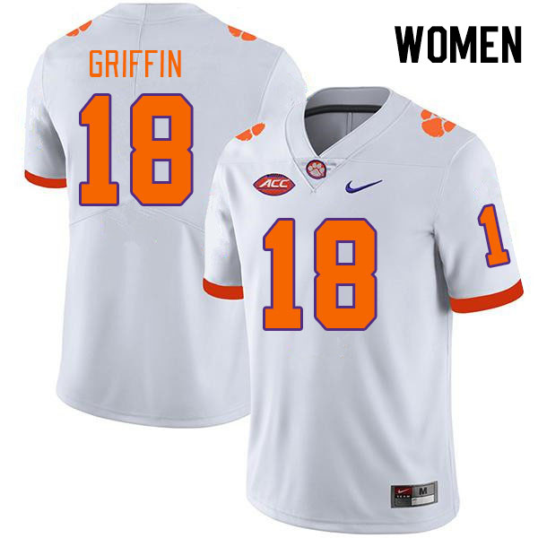 Women #18 Kylon Griffin Clemson Tigers College Football Jerseys Stitched-White